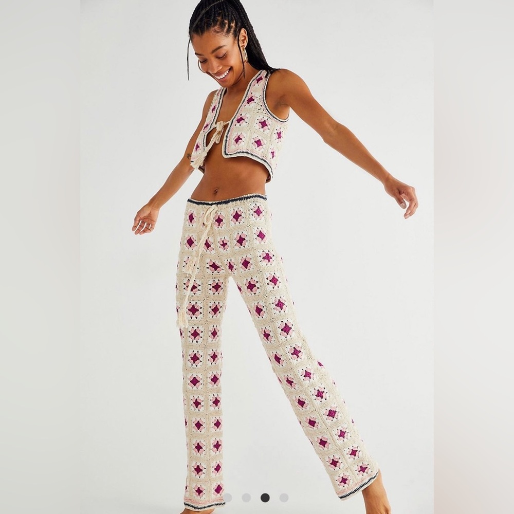 Flook free people blume crochet vest and pants set M nwt